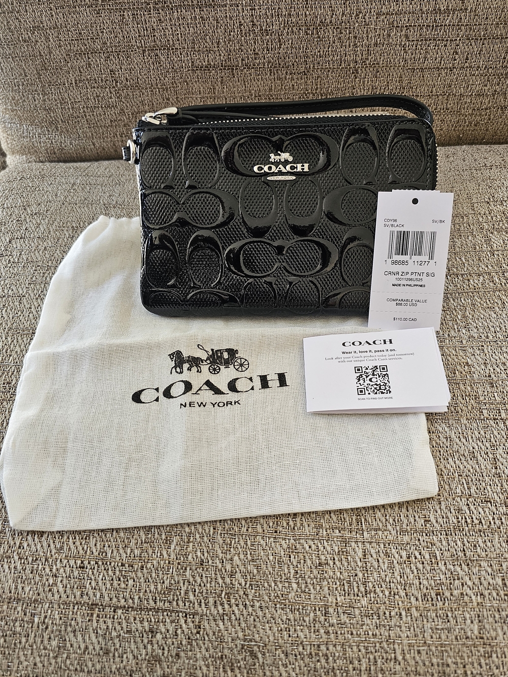 COACH Signature Black Embossed Leather& Silver Hardware w Duster NWT $110+